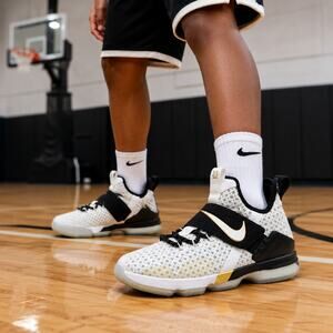 Nike LeBron XIV BHM GS 4.5Y White Metallic Gold Black Shoes 869976-100